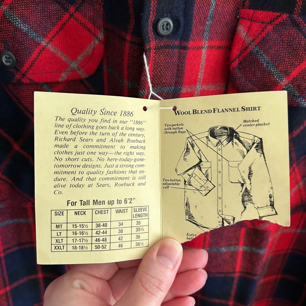 Vintage NWT Sears Roebuck and Co Wool Blend Flannel Shirt Large Tall - Picture 4 of 7